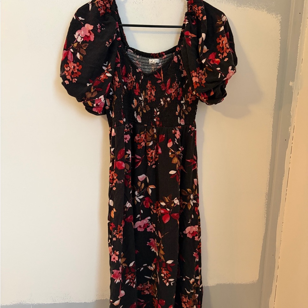 Maurices Black and Red Floral Midi Dress